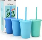 4 Pack Wheat Straw Cups with Lid and Straws, 10 Oz Unbreakable Kids Cup, Reusabl