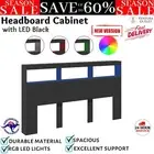 LED Lights Headboard Wooden Storage Shelf Bedhead Head 180x17x102 cm Black NEW