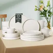 Ceramic Dinnerware 16 Pieces Creamy white Dinner Set,Plates Pasta Bowls Cereal Bowls Reactive Change Glaze Dish Sets, Modern Stoneware Kitchen Dishes,Gift.…