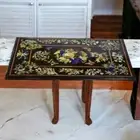 Living Room Table Top, Black Marble Inlay Coffee Table Top Inlaid Semi Precious