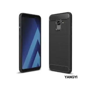 YANGYI揚邑 Samsung Galaxy A8+ 2018 6吋 碳纖維拉絲紋軟殼散熱防震抗摔手機殼 -黑