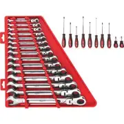 Milwaukee SAE Combination Wrench Flex-Head Ratcheting w/ Screwdriver Set 25-Pcs