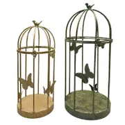 Willow & Silk Set/2 Nested Distressed Finish Plant Cages w/Butterflies 69/79cm