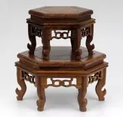 Legged Wenge Wood Hexagonal Fishbowl Stand Bonsai Teapot Stone Vase Flower Rack