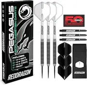 RED DRAGON Pegasus Professional Tungsten Steeltip Darts Set Available in 21, 23, 24, 25, 26, 28, 30 Gram with Flights, Stems (Shafts) and Wallet