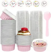 100 PCS Aluminium Foil Baking Cups, Mini Cake Pans with Lids and 100 PCS Spoons,