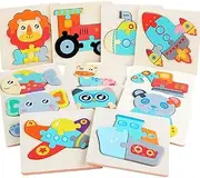 Ausale12 Pack Wooden Puzzles Toddler Toys for Kids 3 Years and up, Jigsaw Puzzles Learning Toys for Boys and Girls, Educational Preschool Toys Gifts for Colors & Shapes Cognition Skill Learning