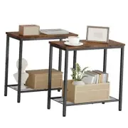 2 Tier End Table, Sofa Side Table, Narrow Side Table with 2 Packs Rustic Brown