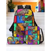 Kids' Fun Cat Print Backpack Set with Pencil Case and Lunch Bag – Colorful, Playful Design for School, Travel and Everyday Use Vincent Hie