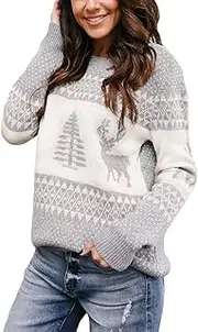 [SIDEFEEL] Women Knited Holiday Pullover Christmas Cute Reindeer Sweater