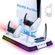 Cooling Charging Dock for PS5 Slim/Pro, Multifunctional Vertical Stand with RGB