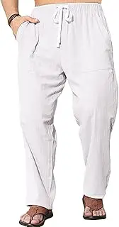 [SWJGLITTR] Mens Elastic Waist Beach Boho Yoga Trousers Casual Breathable Harem Trousers Elastic Waist Baggy Comfort Pants, White, XXL