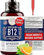 Max Strength Vegan B12 Liquid - Windsor Botanicals Sublingual Vitamin B12 Methylcobalamin Supplement - Supports Mood, Energy and Red Blood Cell Production - One-Dropper Per Day - 5,000mcg, 2oz