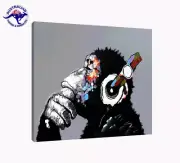 THE MUSICAL MONKEY MODERN FUNK ART HANDMADE ON CANVAS-2 SIZES WOODEN BLACK FRAME
