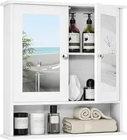 Byroce Bathroom Medicine Cabinet, Bathroom Wall Cabinet with 2 Mirror Doors & Adjustable Shelf, Over Toilet Storage, Wood Wall Mounted Storage Cabinet for Laundry Room, Living Room, Kitchen (White)