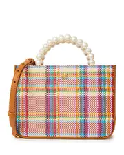 Lele Sadoughi Maya Mini Plaid Woven Raffia Tote