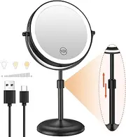 Benbilry Lighted Makeup Mirror with Adjustable Stand, [3 Color Dimmable Lights & 1X/10X Magnification & Type-C Rechargeable] 7" Double Sided Vanity Mirror, 360° Swivel Cordless Standing Mirror Black