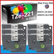 6-Pack TZe-221 Label Tape TZ221 TZe221 for PT-D400AD P-Touch Label Makers