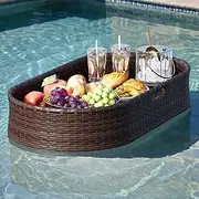 Devoko Pool Tray Floating Table for Pool with Handles Wicker Woven Large Swimming Pool Bar Accessories Drink Holders for Adults, Spas, Parties (Brown)