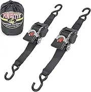 PowerTye 2in x 10ft RETRACTOR-HD Retractable Heavy-Duty Ratchet Tie-Downs, S-Hooks with included Storage Bag, 1 pair, Black