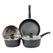 Davis & Waddell Marblon Cookset with Glass Lids Set of 4 Piece, Black/Silver
