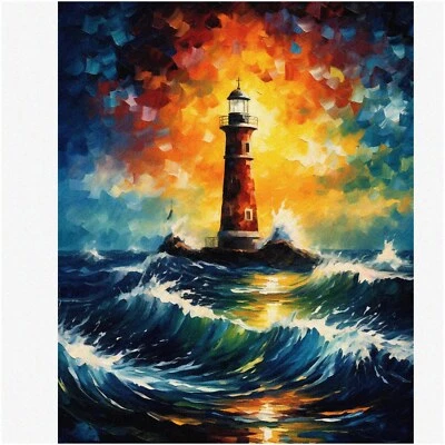 WaveWatch Lighthouse Seascape Paint by Number Kit - 16x20 Canvas DIY Painting Se