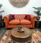 Tan Colour Top Grain Leather Chesterfield Button Detail Two Seater Sofa
