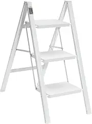 [BOCOM] 3 Step Ladder, Lightweight Portable Foldable Collapsible Folding Sturdy Steel Metal Step Stool with Anti-Slip Wide Pedal, Heavy Duty 330 lbs Capacity, for Home, Kitchen, Closet, Adults, White
