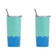 2x Annabel Trends 500ml Stainless Steel Wave Smoothie Tumbler w/ Straw Aqua Blue