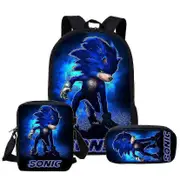 Sonic Primary School School Bag Three-piece Set Anime Cartoon Backpack Shoulder Bag Pencil Case Q