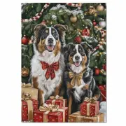 Aussie Dogs by the Xmas Tree Winter Snow Flat Rolled, Framed or Wrapped Canvas