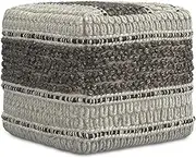 SIMPLIHOME Grady 18 Inch Wide Contemporary Square Pouf in Earth Tone Brown Handloom Woven, for The Living Room, Bedroom and Kids Room