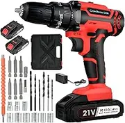 21V Cordless Drill Set: Electric Drill Set with 2 Batteries 2.0Ah & Charger, 25+3 Torque, 24PCS Drill Bits, 2 Speed, LED Light for Ceramic Tiles, Metal and Wood