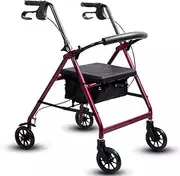 Folding Standard Rollator Walker with 8in Wheels, Auxiliary Walking Aid with Seat & Removable Back, Rolling Walkers for Seniors,Disabled, Supports up to 220 lbs, Steel,Red