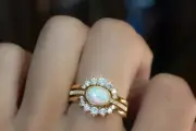 2.40Ct Fire Opals Simulated Halo Trio Ring Set 925 Silver Gold Plated