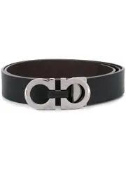 [Ferragamo] Gancini silver-tone hardware belt 115 Black