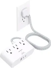 Flat Plug Power Strip, 6 Ft Ultra Thin Extension Cord, 3 6 Ft, White