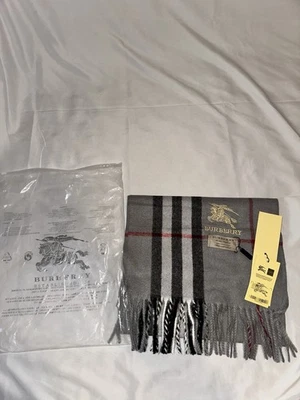Gray Burberry Cashmere Scarf New With Tags