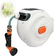 Retractable Garden Hose Reel, Excellent Retraction, Lock at Any Length, and Slow Return System, 180°Bracket, Auto Rewind, for Wall Mount, with Garden Water Gun for Hotels and Restaurants