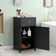 CostwaySingle Door Bathroom Cabinet with Adjustable Shelf and Anti-tipping Device-Black