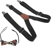 [Generic] Boys Bow Tie and Suspenders Set Kids Suspender Clips Toddler Bow Tie Suspenders Set Elastic Strap for Jeans Suspender