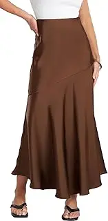 [KEOYA] Stain Maxi Skirts for Women Elastic High Waist Dress Flowy Long Swing Skirt for Formal Work All Seasons