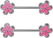 [Niaspi] 14G Surgical Steel Pink Flower Nipple Rings for Women Cute Nipple Piercing Barbell CZ Nipplerings Dainty Nipple Piercing Jewelry, 14g, Stainless Steel, no gemstone
