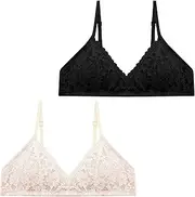 [SEAUR] 2 Pcs Girls Seamless Bra Teen First Wire Free Lace Bra with Removable Pads Sports Training Adjustable Spaghetti Strap Bra