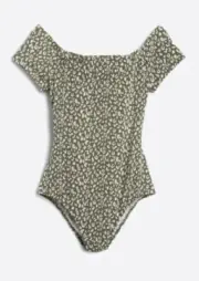 New LUSH SM Sammi Cross-Body Cutout Bodysuit Sage & Stone Olive Green #94080
