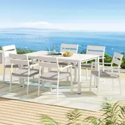7 Piece Aluminium Outdoor Dining Set White With Grey Cushions