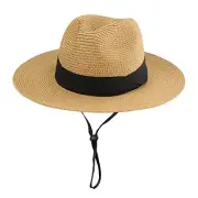 Girls Boys Floppy Straw-Fedora-Sun-Hat Summer-Beach Wide-Brim 5-9 Years Khaki B