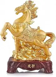 Chinese Feng Shui Statue Zodiac Cow/Tiger/Rabbit/Dragon/Snake/Horse/Sheep/Monkey/Chicken/Dog/Pig Resin Figurine Collection Table Decor,Gold,Rat/4181 (Color : Gold, Size : Horse)