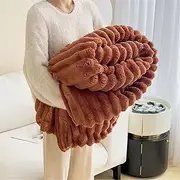 Thickened Rabbit Plush Nap Blanket, Flannel Milk Velvet Cover Blanket, Office Single Person Nap, Office Single Person Nap Blanket, Winter Thickened Blanket (Caramel,180 * 200cm)