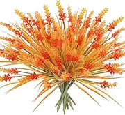 obbsie 12 Bundles Artificial Fall Flowers Outdoors Fake Fall Lavender Flowers UV Resistant Plastic Faux Fall Plants for Indoor Home Porch Autumn Thanksgiving Fall Decorations (Orange)